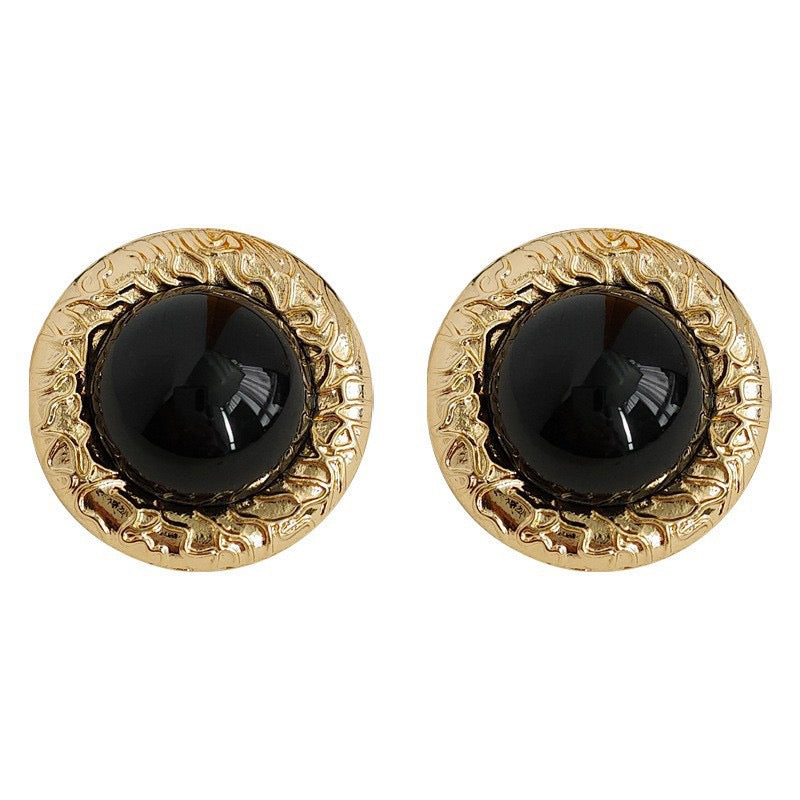 Black Round Stud Earrings | Anniro