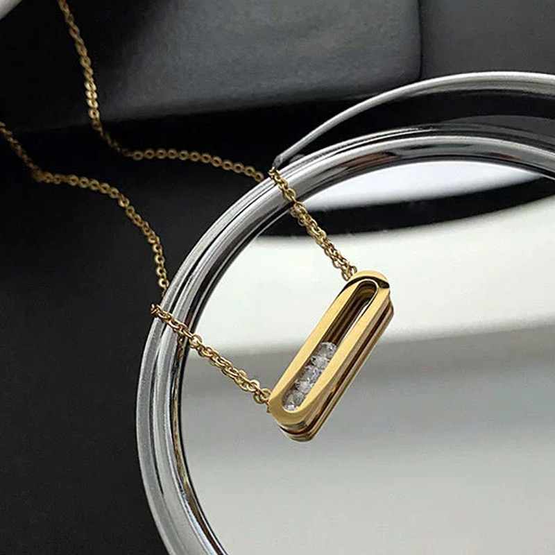 Sliding Crystal Bar Pendant Necklace | Anniro - 14K Gold Plated Necklaces | ANNIRO Jewelry