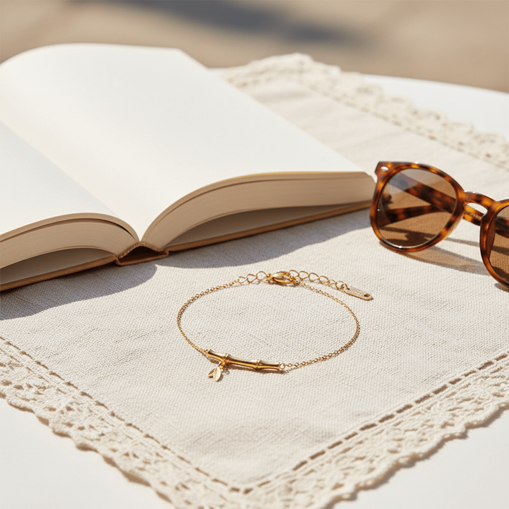 Bamboo Charm Bracelet | Anniro - 14K Gold Plated Bracelets | ANNIRO Jewelry