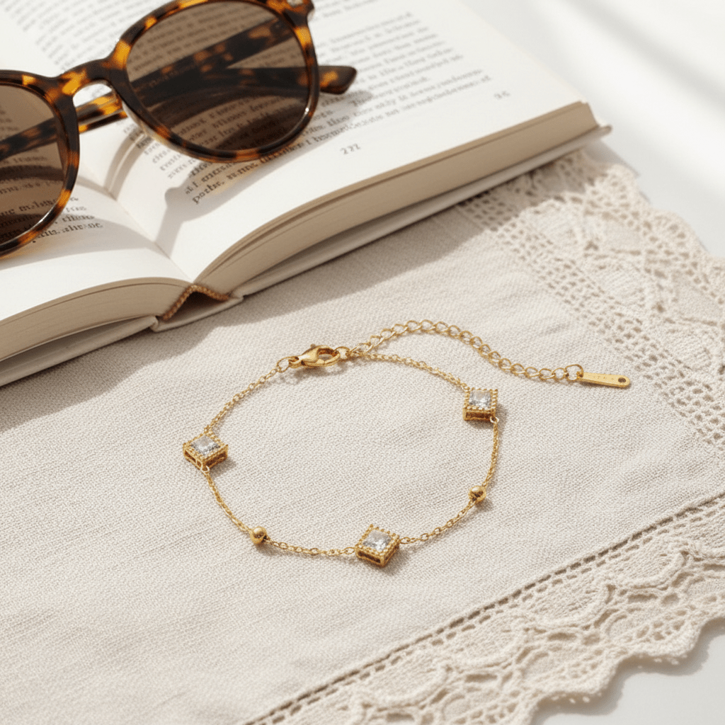 Zircon Square Pendant Bracelet | Anniro - 14K Gold Plated Bracelets | ANNIRO Jewelry