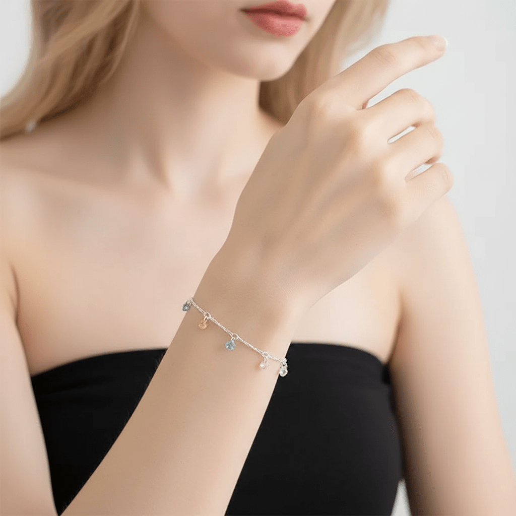 Colorful Zirconia Charm Necklace & Bracelet Set | Anniro - 14K Gold Plated Necklaces | ANNIRO Jewelry