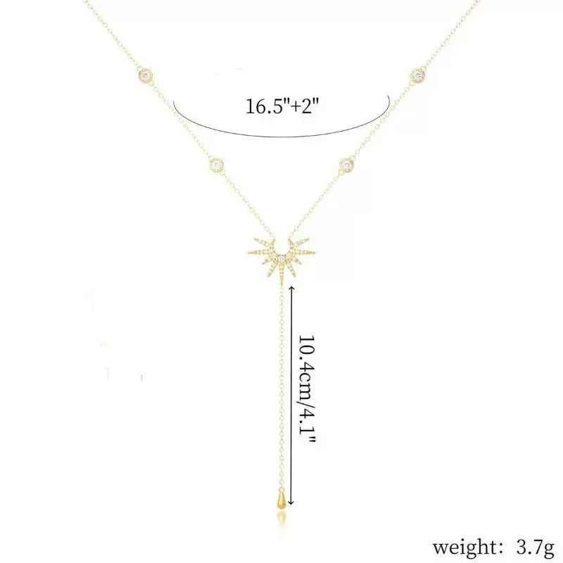 Star Burst Lariat Y-Necklace - 14K Gold Plated Necklace | ANNIRO Jewelry