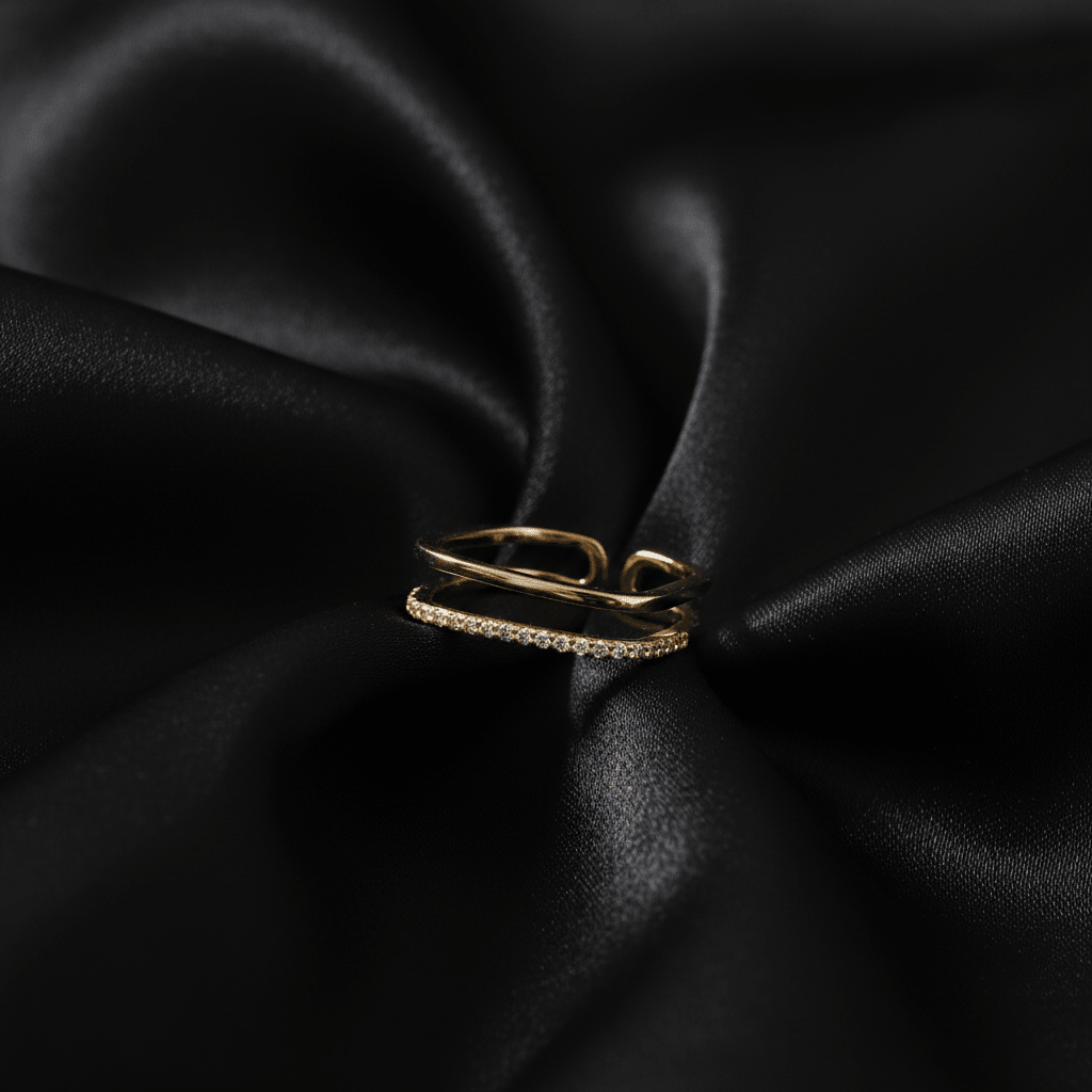 Double Square Pavé Open Ring | Anniro - 14K Gold Plated Rings | ANNIRO Jewelry