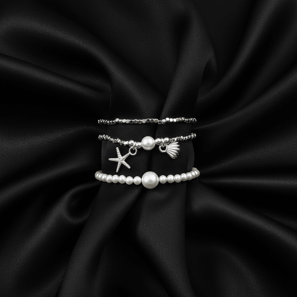 Pearl bracelet three-piece set | Anniro - 14K Gold Plated Bracelets | ANNIRO Jewelry
