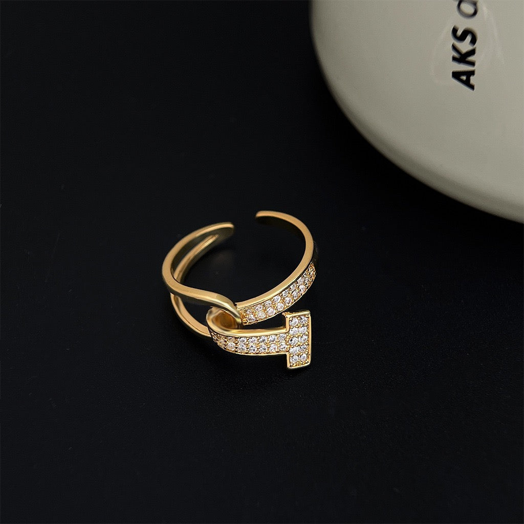 T-Bar Pavé Open Ring - 14K Gold Plated Rings | ANNIRO Jewelry
