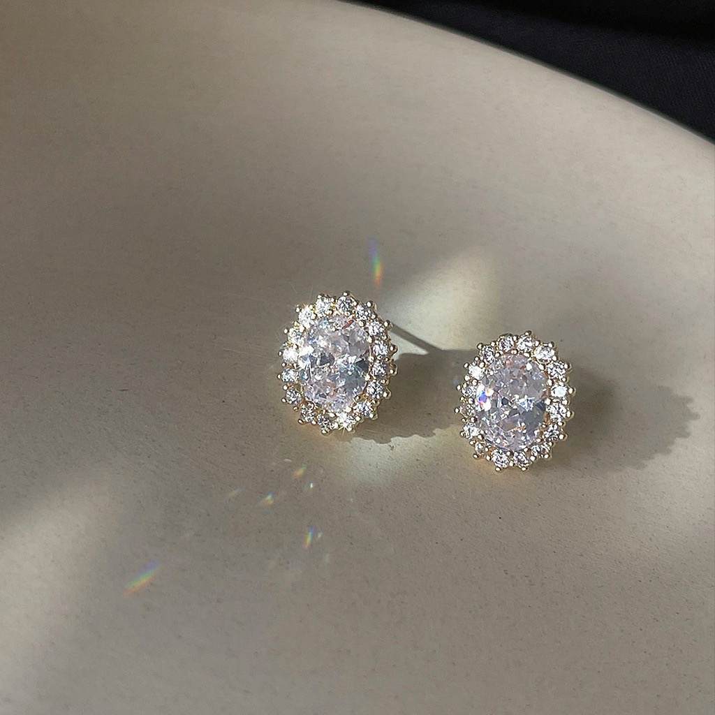 Sparkling oval earrings | Anniro - 14K Gold Plated Earrings | ANNIRO Jewelry