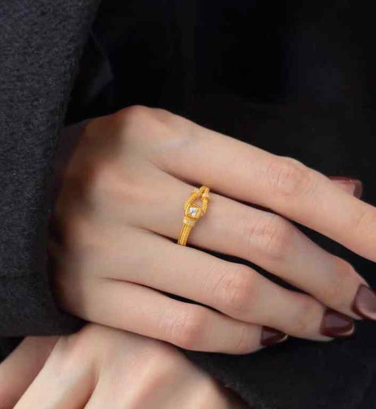 Vintage Horseshoe Buckle Crystal Ring | Anniro - 14K Gold Plated Rings | ANNIRO Jewelry