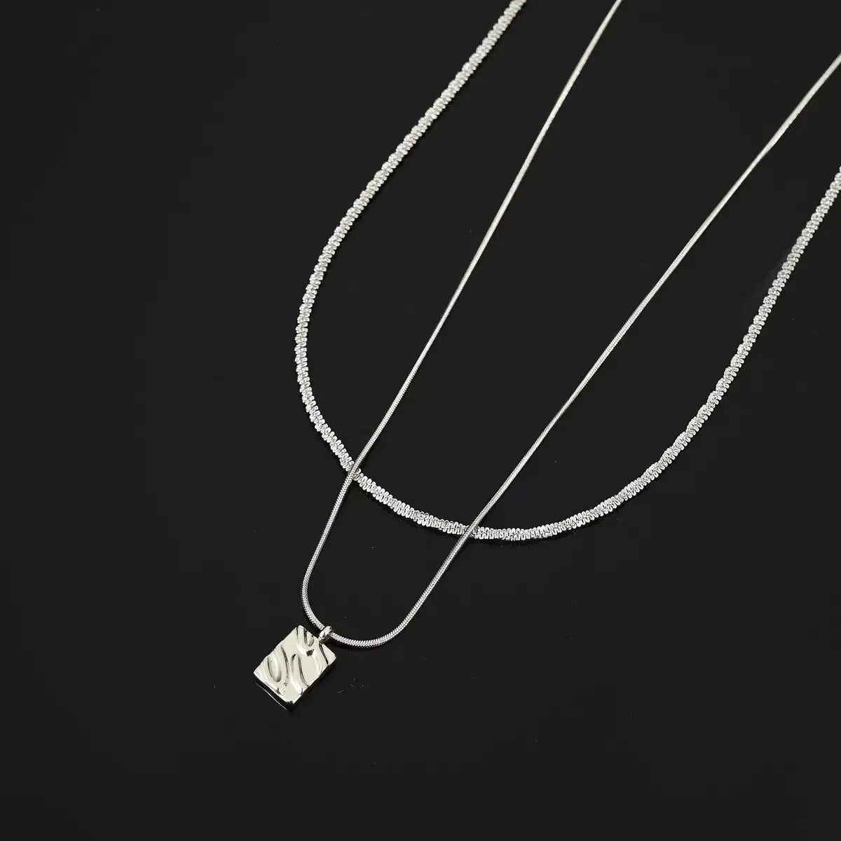 Double Layer Square Pendant Necklace black background - Titanium Steel | ANNIRO Jewelry