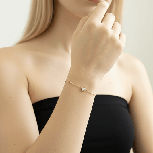 Zircon Square Pendant Bracelet | Anniro - 14K Gold Plated Bracelets | ANNIRO Jewelry