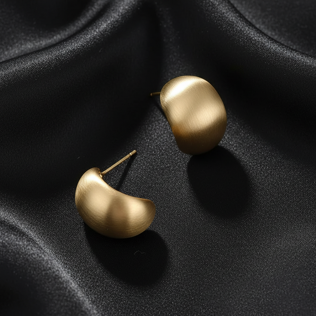 Chunky Matte Gold Dome Earrings - Black Silk Repositioned