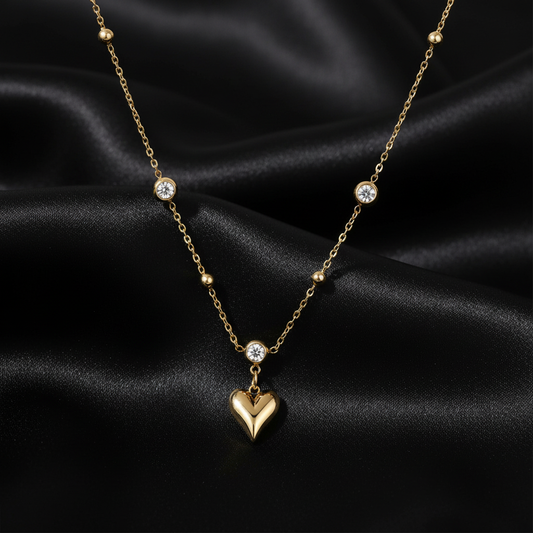 Crystal Heart Charm Necklace - Black Silk 1