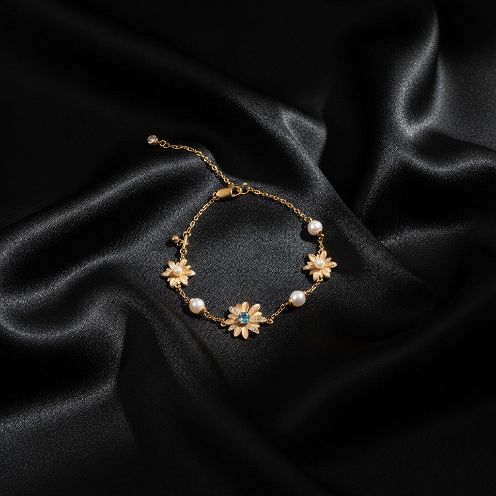 Daisy Pearl Bracelet - Black Silk Main
