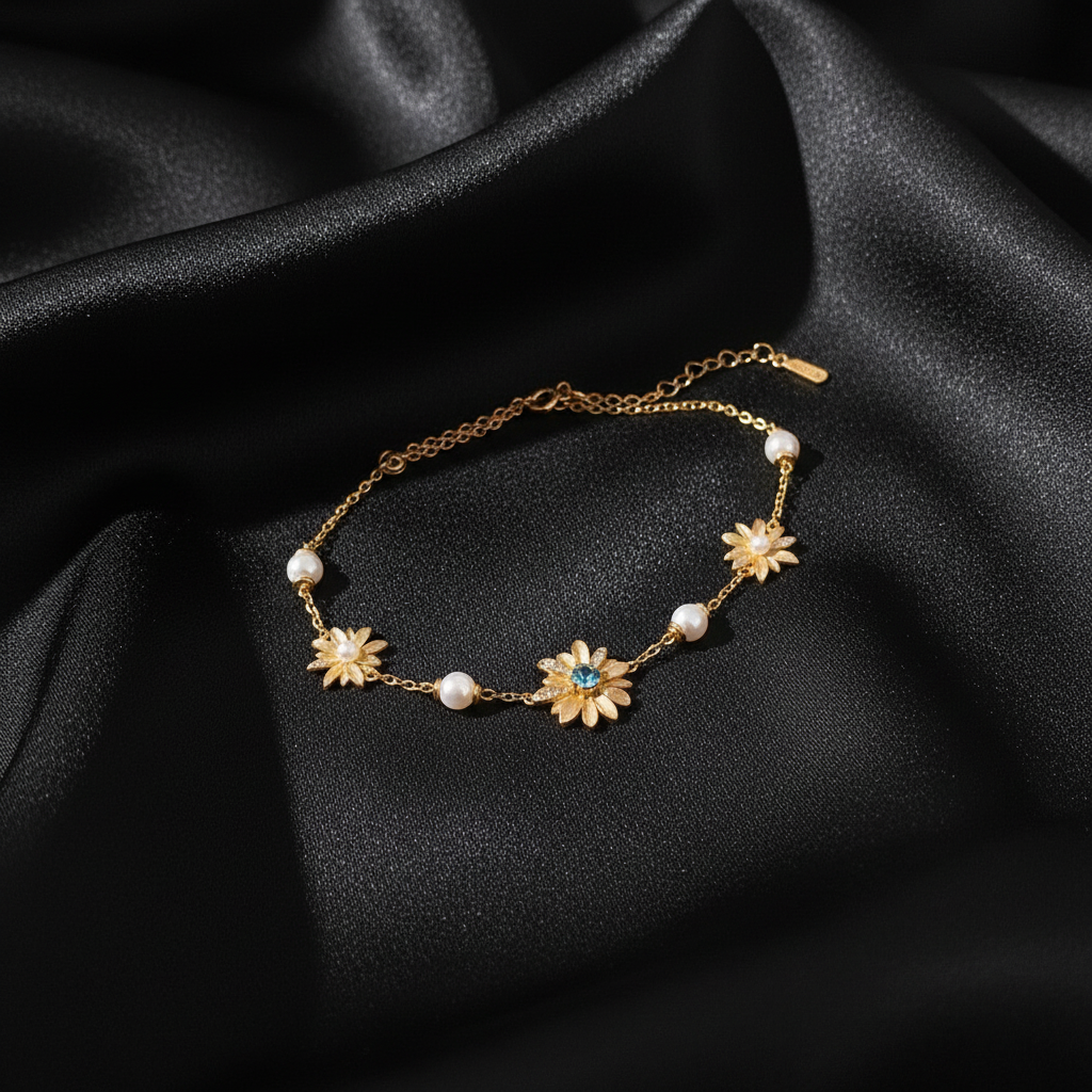 Daisy Pearl Bracelet - Black Silk Main