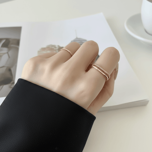 Double Square Pavé Open Ring | Anniro - 14K Gold Plated Rings | ANNIRO Jewelry