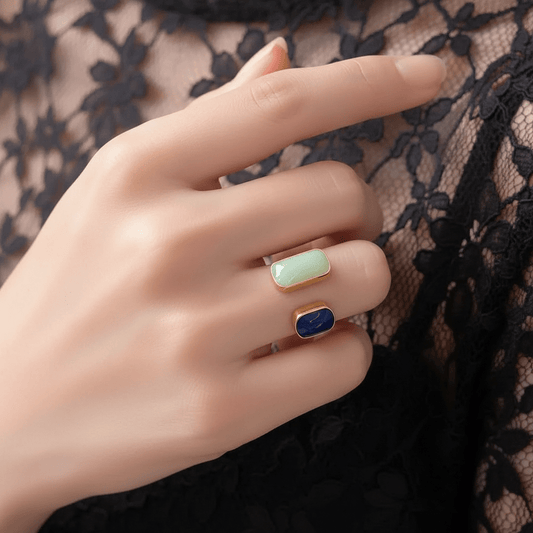 Dual Color Resin Open Ring | Anniro - 14K Gold Plated Rings | ANNIRO Jewelry
