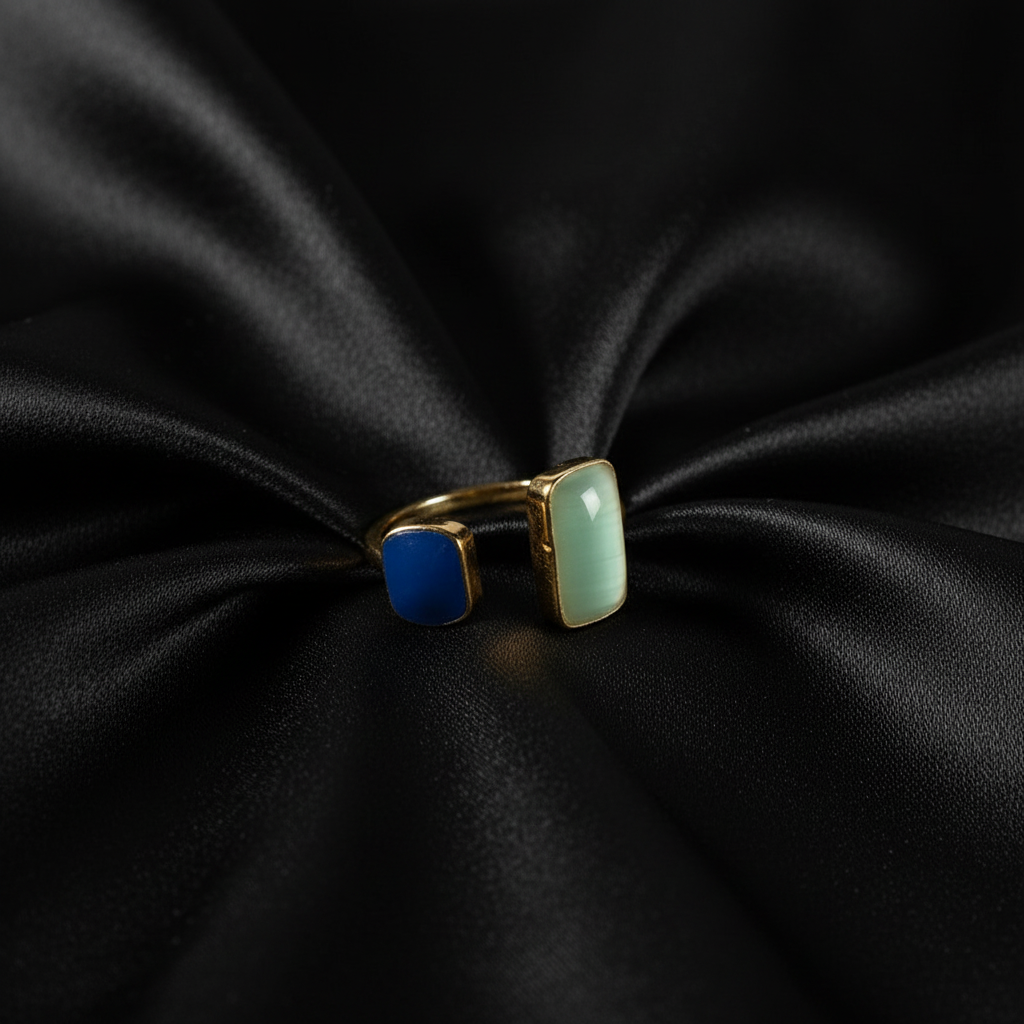 Dual Stone Open Ring - Black Silk Background Corrected