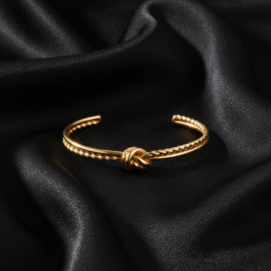 Golden Knot Cuff - Black Silk