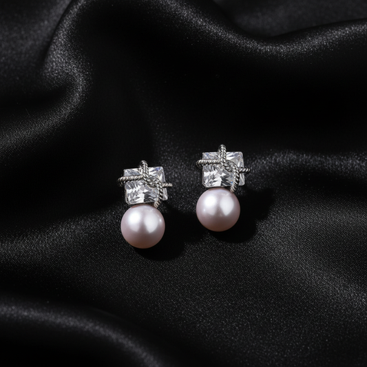 Stardust Pearl Drop Earrings - Black Silk