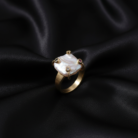 Baroque Pearl Statement Ring - Black Silk