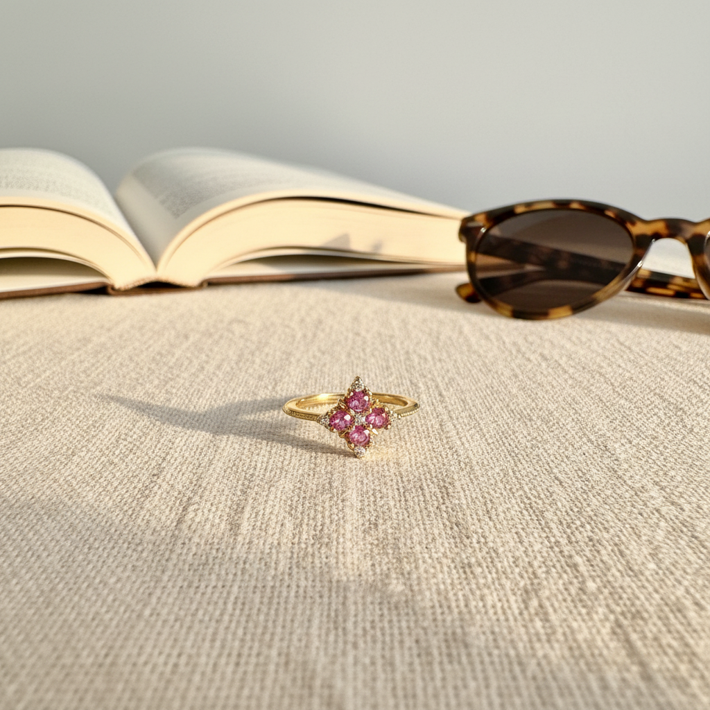 Pink Clover Gemstone Ring - Gold Plated | ANNIRO Jewelry