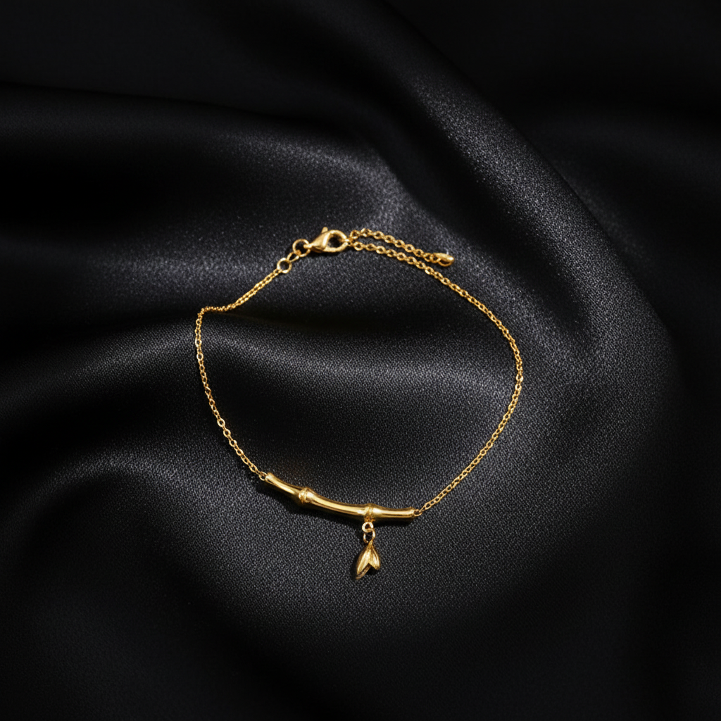 Bamboo Charm Bracelet - 14K Gold Plated Bracelet | ANNIRO Jewelry