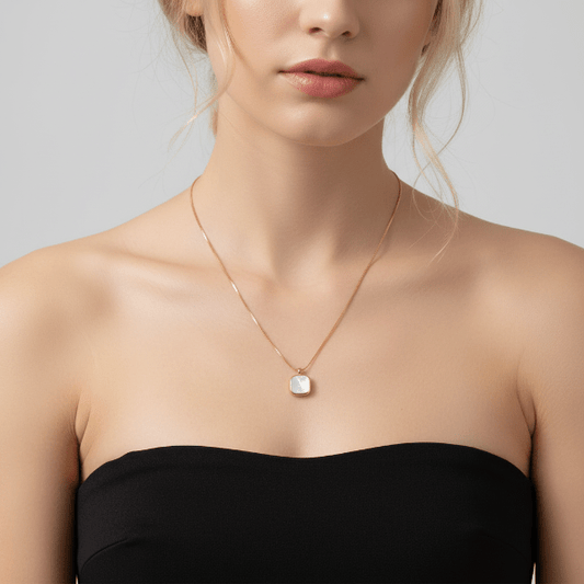 Square Mother of Pearl Pendant Necklace | Anniro - 14K Gold Plated Necklaces | ANNIRO Jewelry