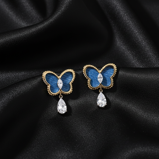 Electric Blue Butterfly Drops - Black Silk