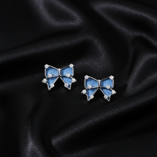 Denim Dreams Bow Earrings - Black Silk