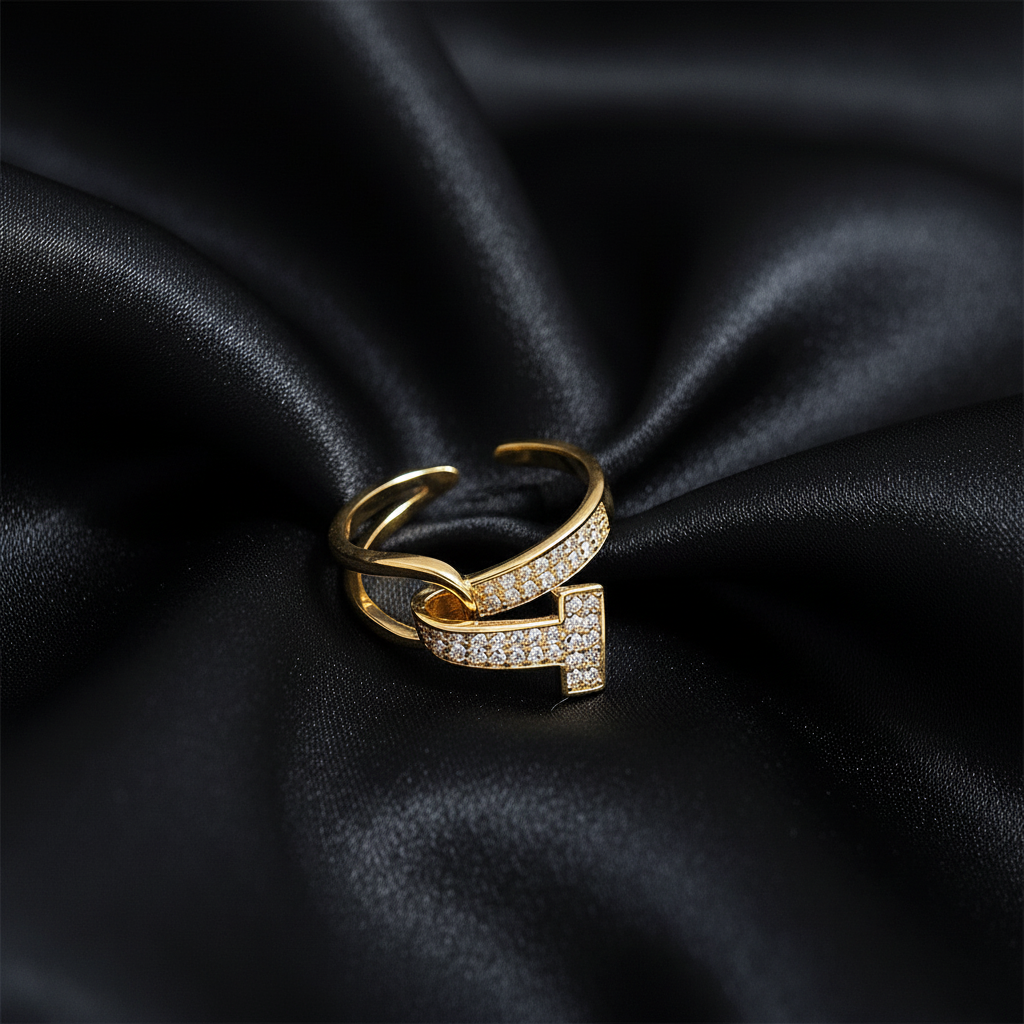 T-Bar Pavé Open Ring - 14K Gold Plated Rings | ANNIRO Jewelry