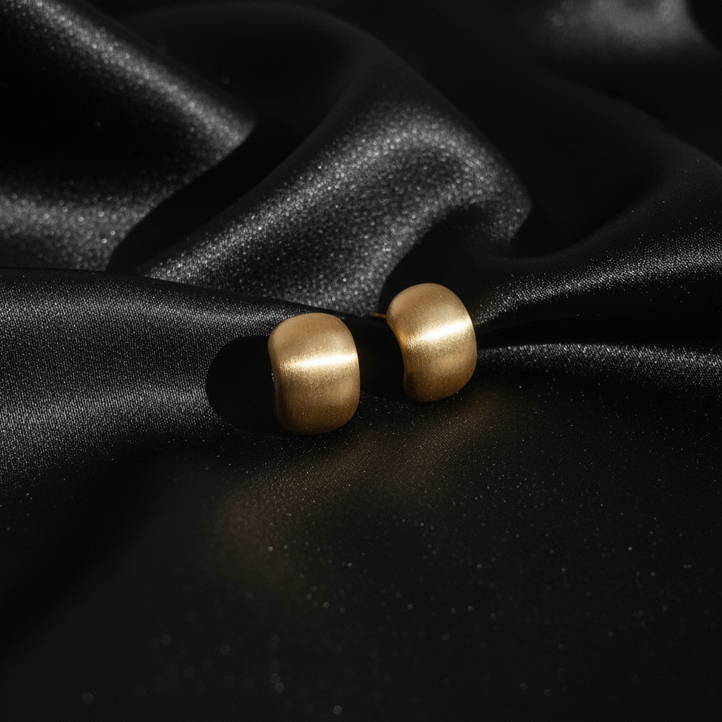 Chunky Matte Gold Square Stud Earrings black silk background | ANNIRO Jewelry