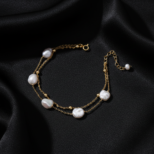 Baroque Pearl Layered Bracelet - Black Silk