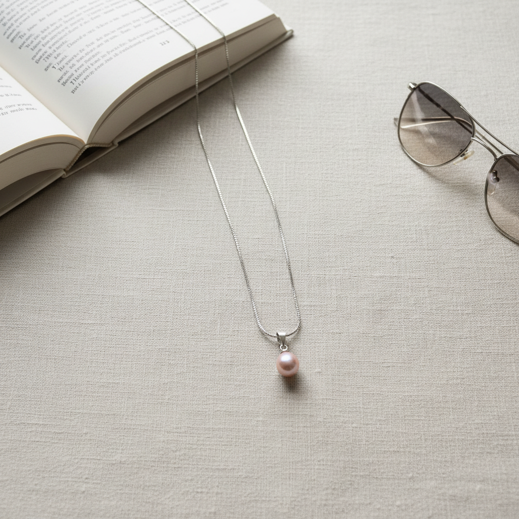 Pinkish-Purple Pearl Pendant Necklace - White Gold Plated Necklace | ANNIRO Jewelry