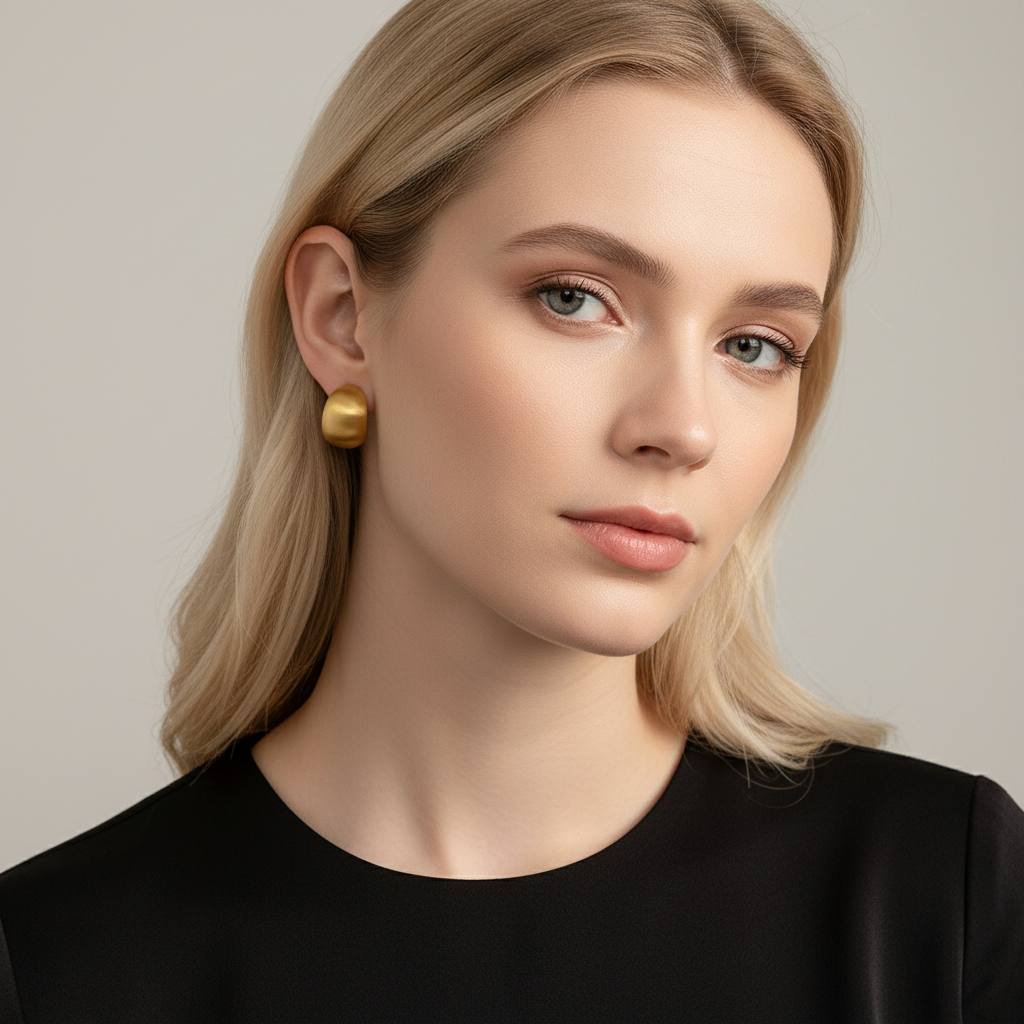 Matte Gold Square Earrings - Blonde Model