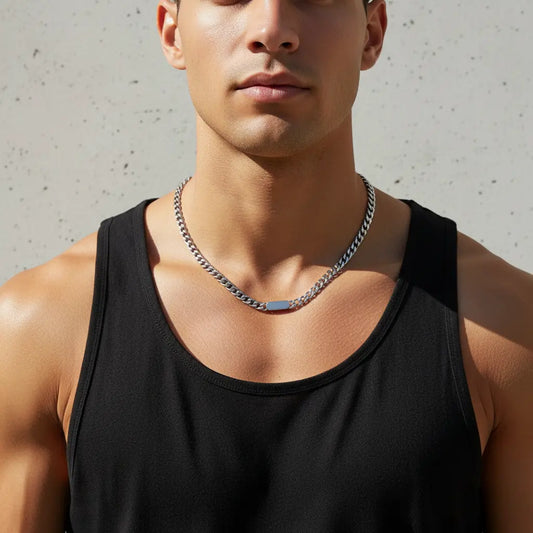 Cuban Link ID Chain Necklace - Titanium Steel Necklace | ANNIRO Jewelry