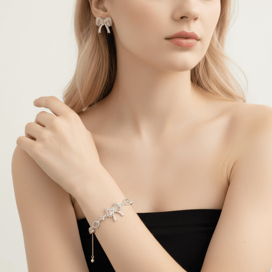 Pink Butterfly Crystal Bracelet & Earring Set | Anniro - 14K Gold Plated Bracelets | ANNIRO Jewelry