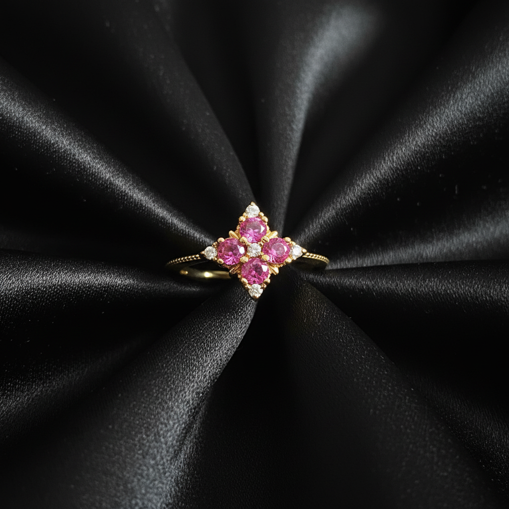 Pink Clover Ring - Black Silk Main Revised