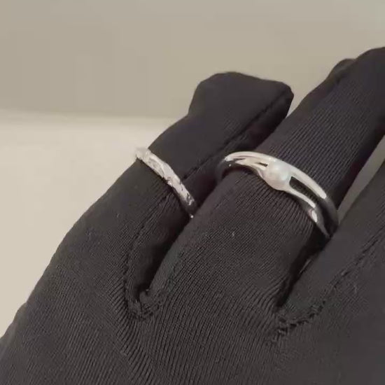 Pearl Cross and Plain Pattern Ring Set - Silver Plated Rings | ANNIRO Jewelry