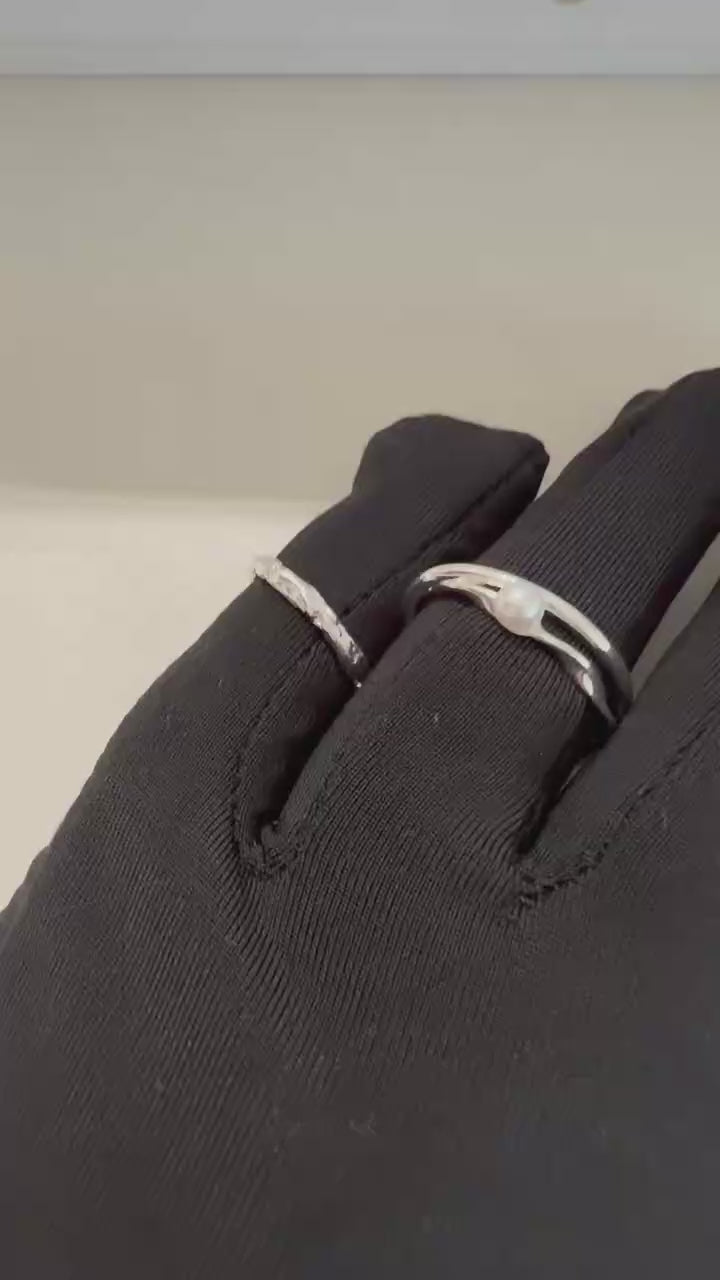 Pearl Cross and Plain Pattern Ring Set - Silver Plated Rings | ANNIRO Jewelry
