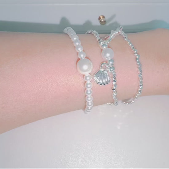 Ocean Pearl Charm Bracelet Set of 3 - Silver and White | ANNIRO Jewelry
