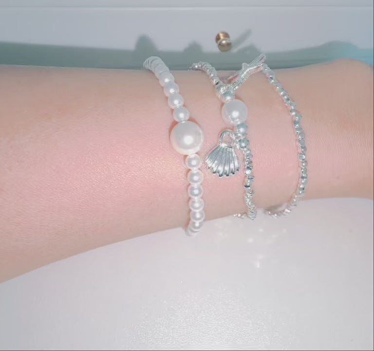 Ocean Pearl Charm Bracelet Set of 3 - Silver and White | ANNIRO Jewelry
