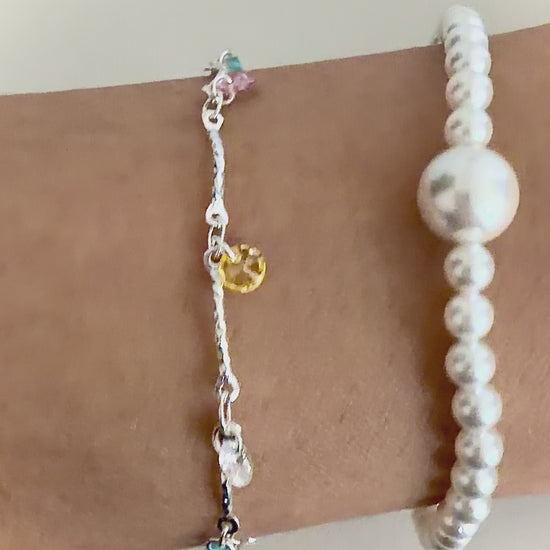 Colorful Zirconia Charm Necklace and Bracelet Set - Silver Plated | ANNIRO Jewelry