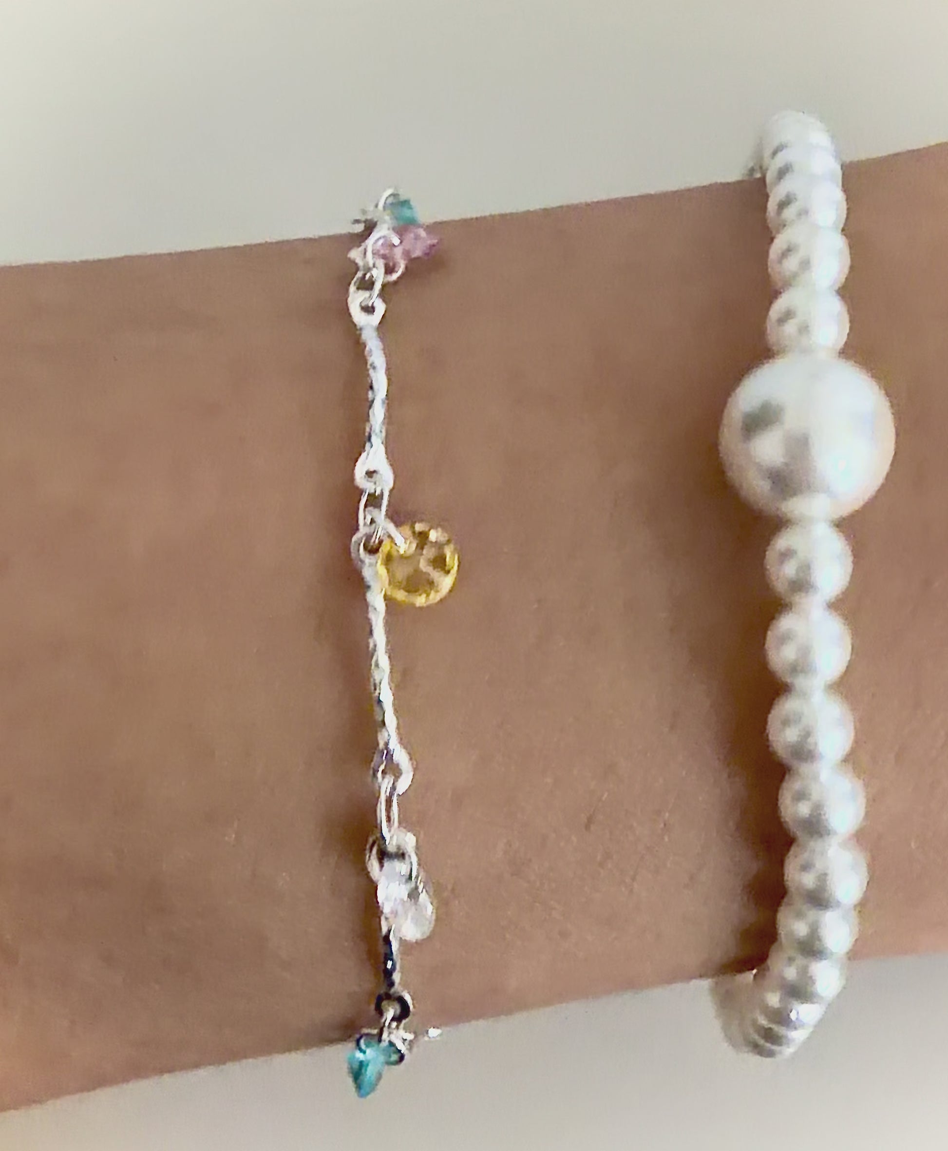 Colorful Zirconia Charm Necklace and Bracelet Set - Silver Plated | ANNIRO Jewelry