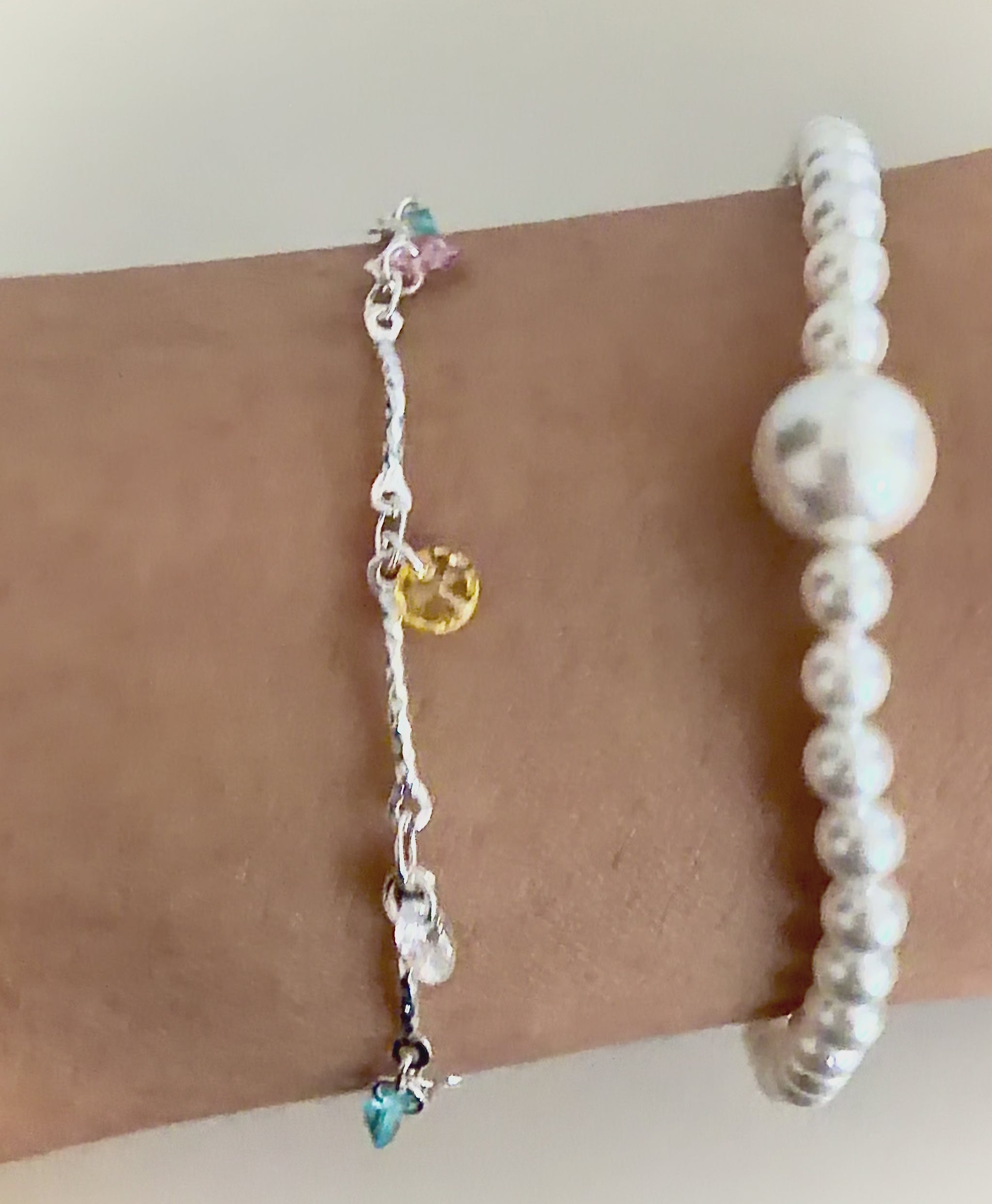 Colorful Zirconia Charm Necklace and Bracelet Set - Silver Plated | ANNIRO Jewelry