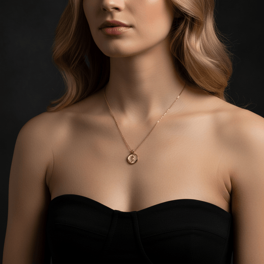 Rose Mother of Pearl Coin Pendant Necklace | Anniro - 14K Gold Plated Necklaces | ANNIRO Jewelry