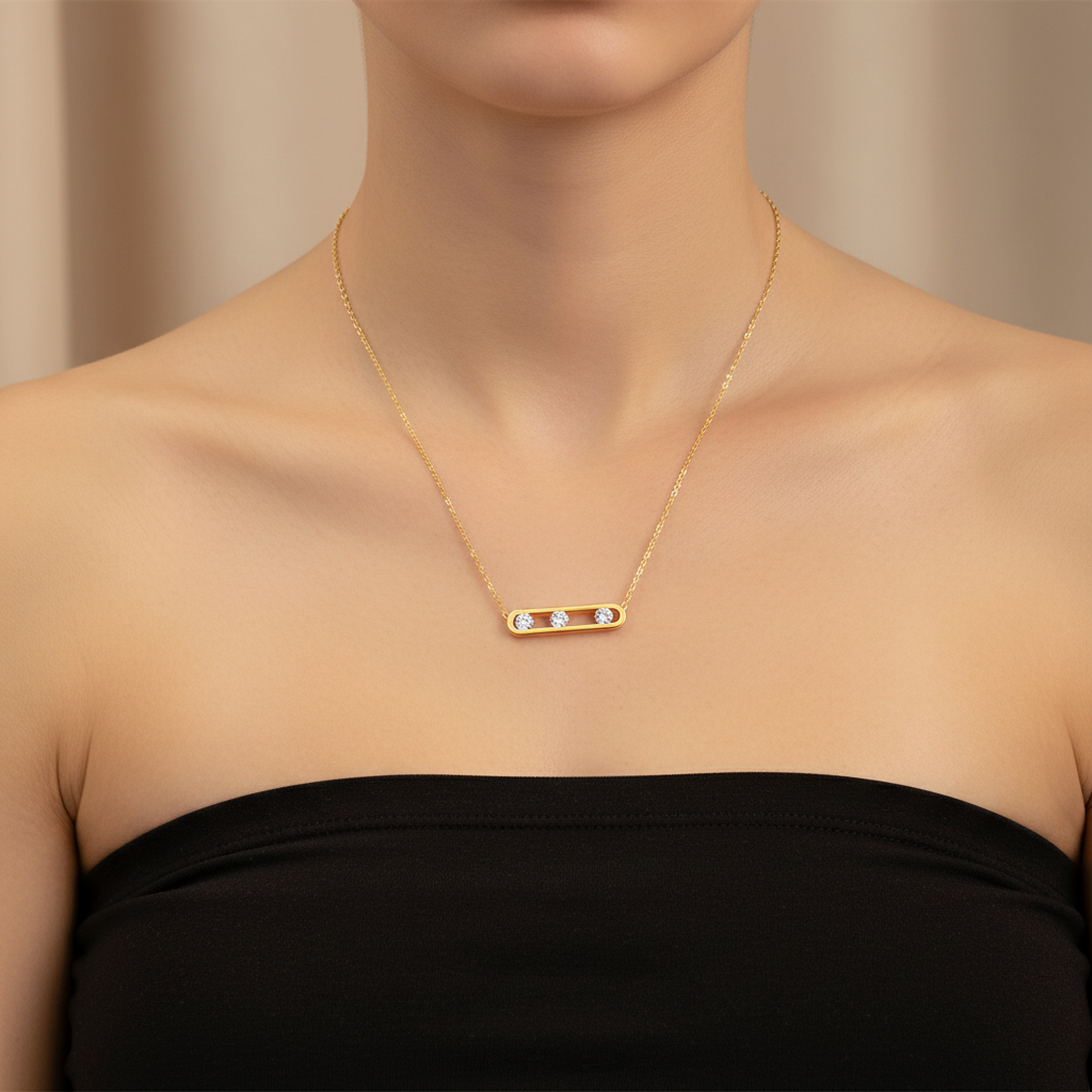 Sliding Crystal Bar Necklace - Model Black Strapless