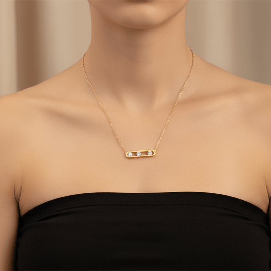 Sliding Crystal Bar Pendant Necklace | Anniro - 14K Gold Plated Necklaces | ANNIRO Jewelry