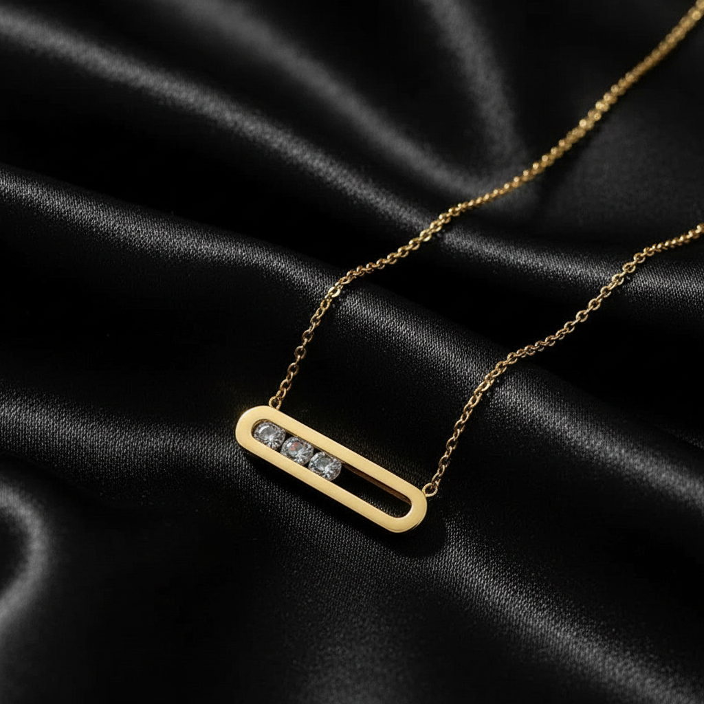 Sliding Crystal Bar Pendant Necklace - Black Silk Background