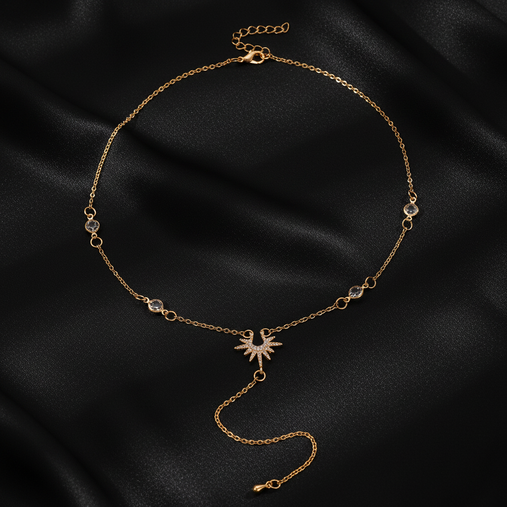 Star Burst Lariat Y-Necklace - 14K Gold Plated Necklace | ANNIRO Jewelry