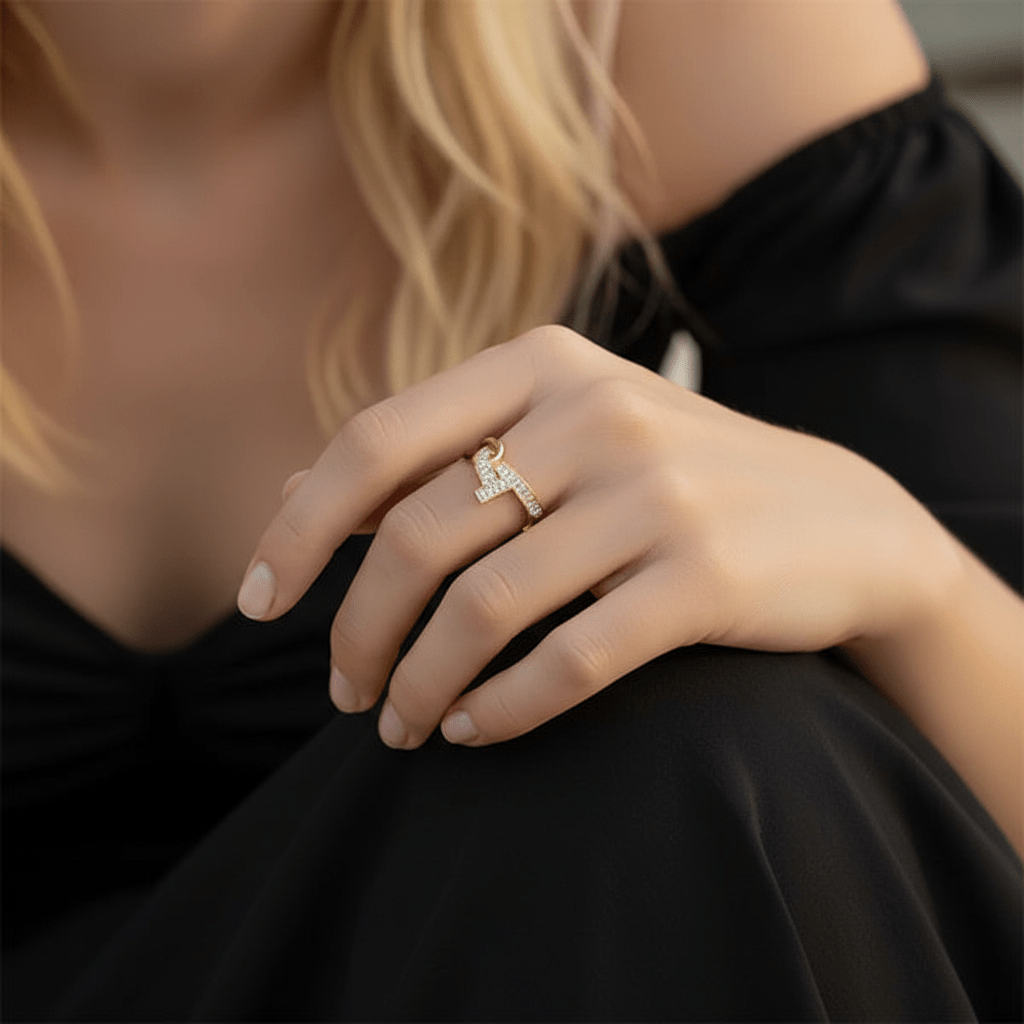 T-shaped setting ring | Anniro - 14K Gold Plated Rings | ANNIRO Jewelry