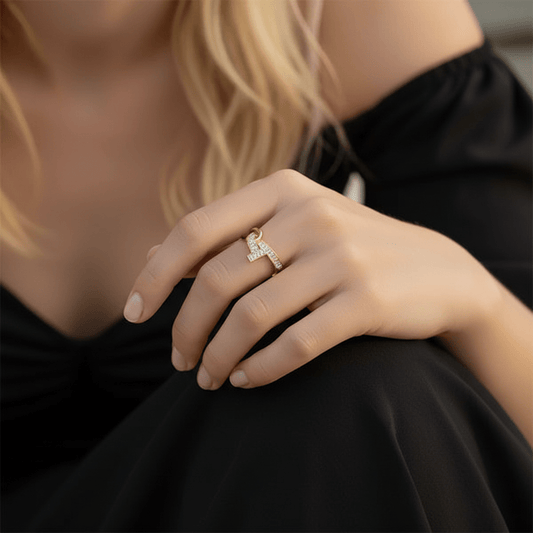 T-shaped setting ring | Anniro - 14K Gold Plated Rings | ANNIRO Jewelry
